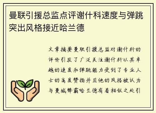 曼联引援总监点评谢什科速度与弹跳突出风格接近哈兰德